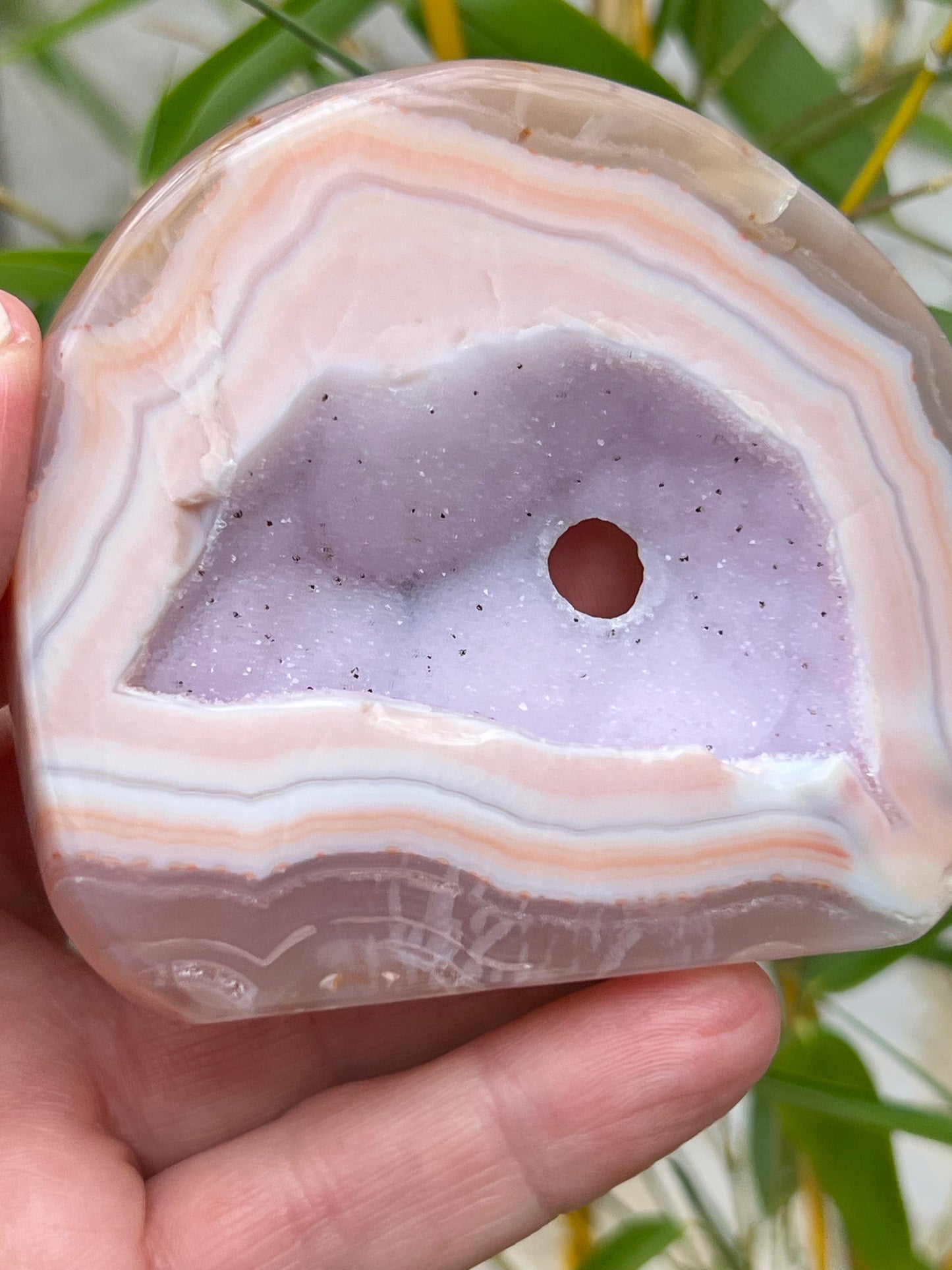 Pink/purple druzy polished agate piece
