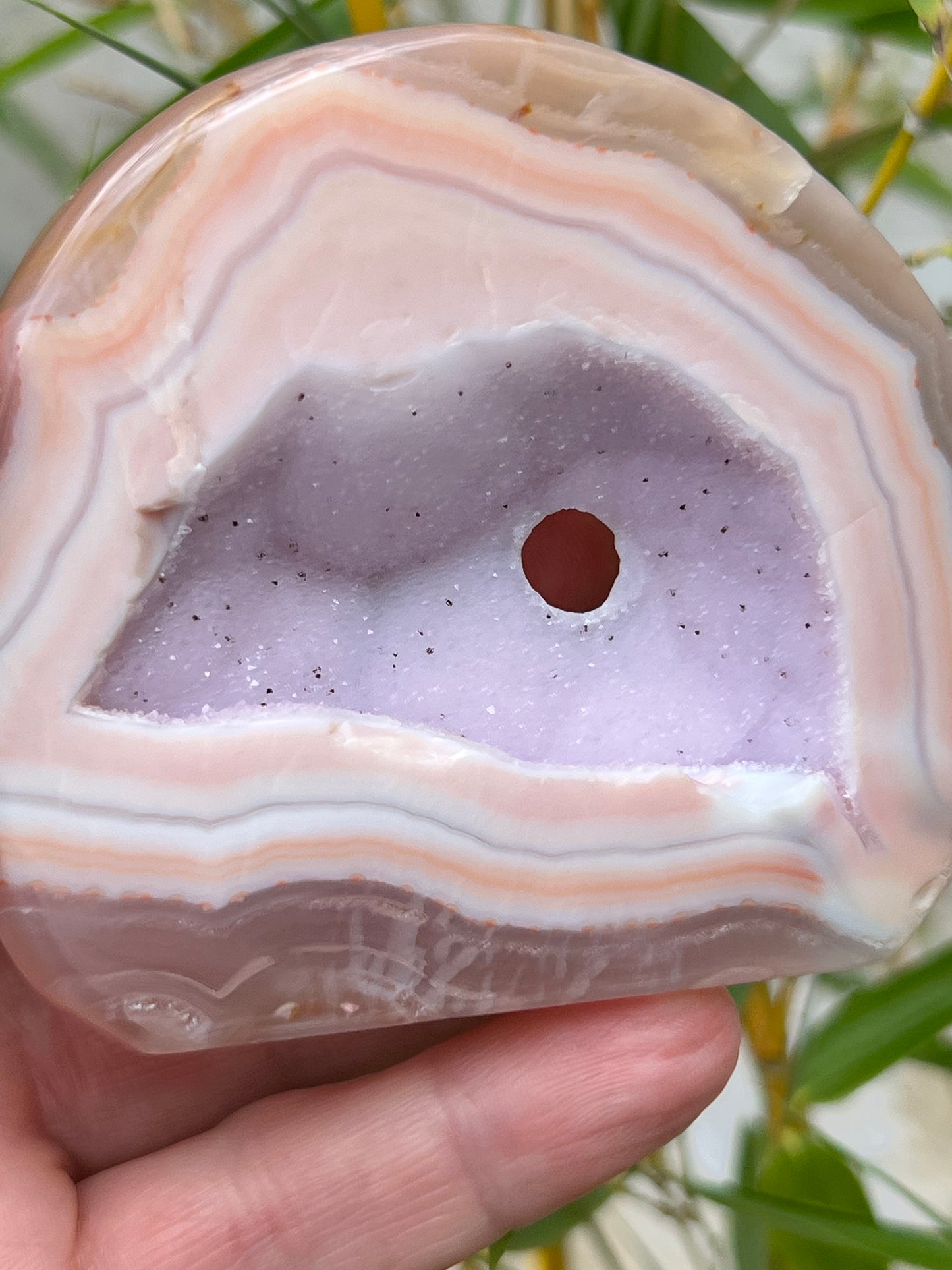 Pink/purple druzy polished agate piece