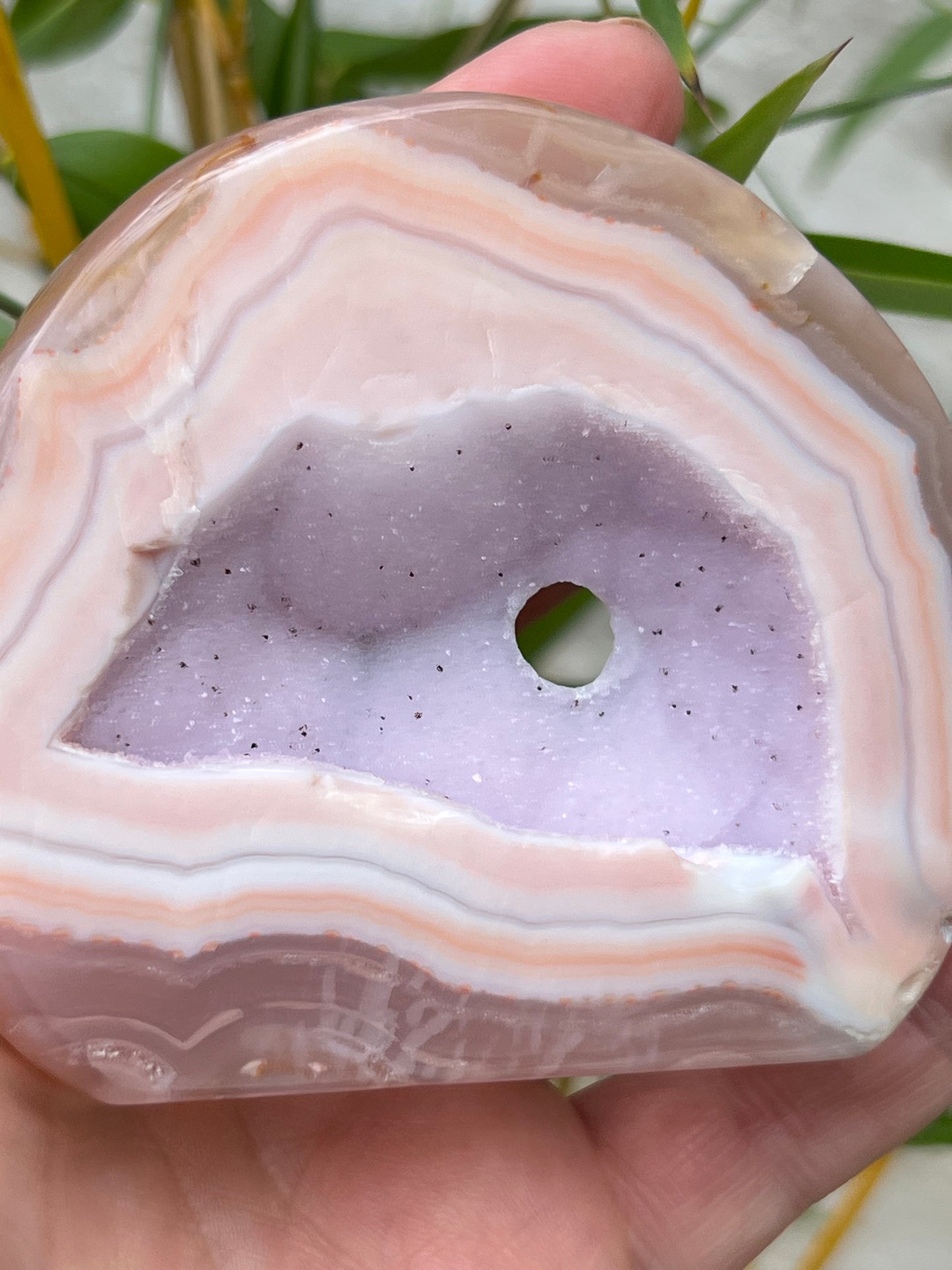 Pink/purple druzy polished agate piece