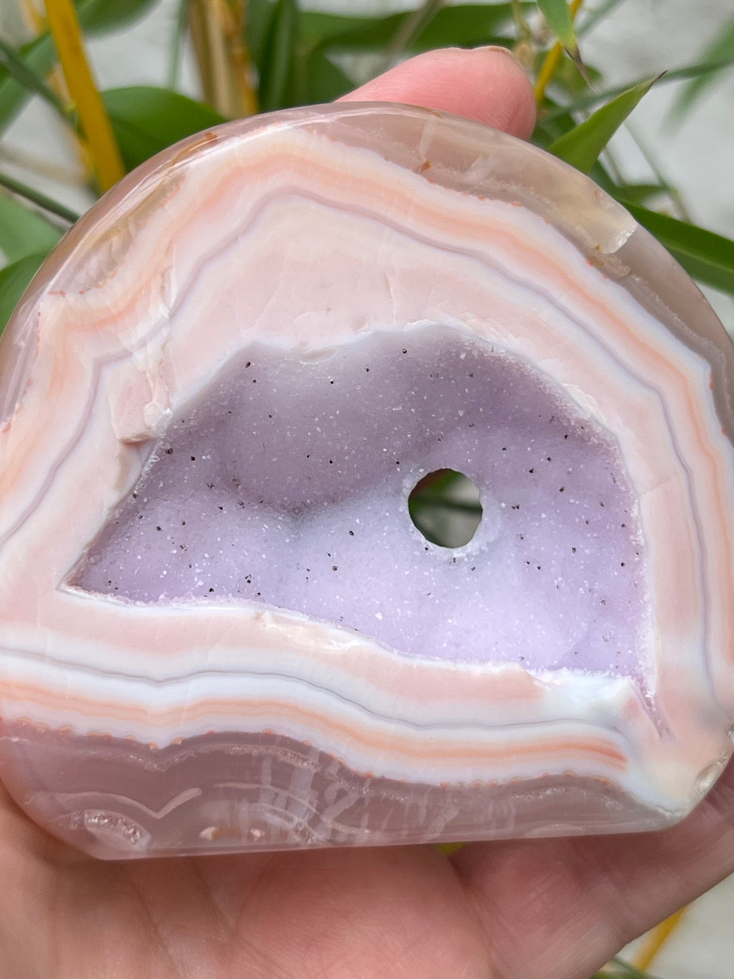 Pink/purple druzy polished agate piece
