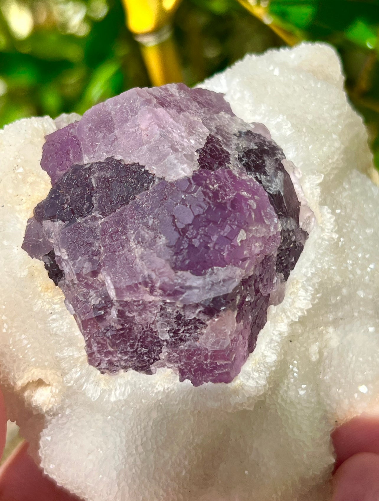 Purple fluorite with sugar calcite specimen
