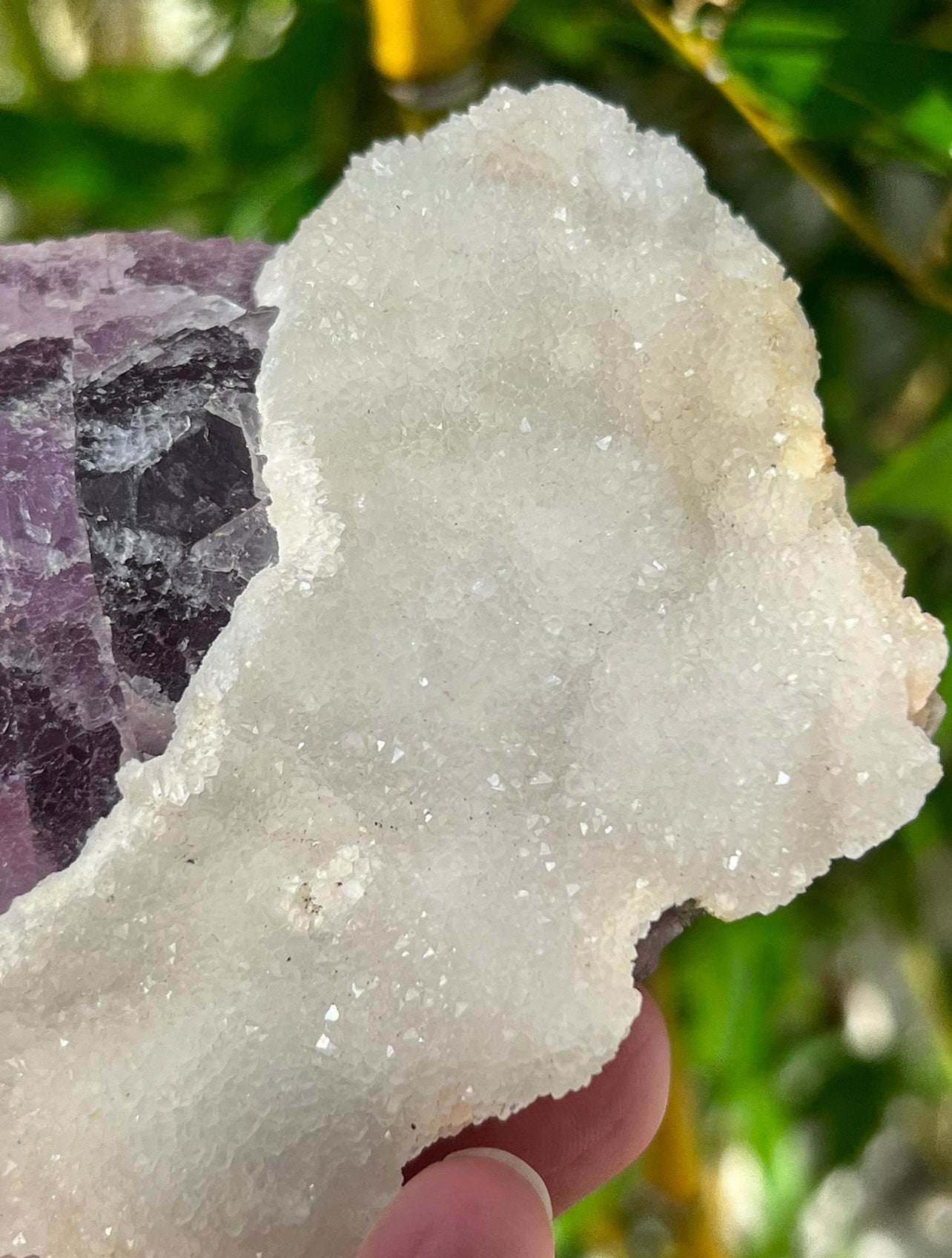 Purple fluorite with sugar calcite specimen