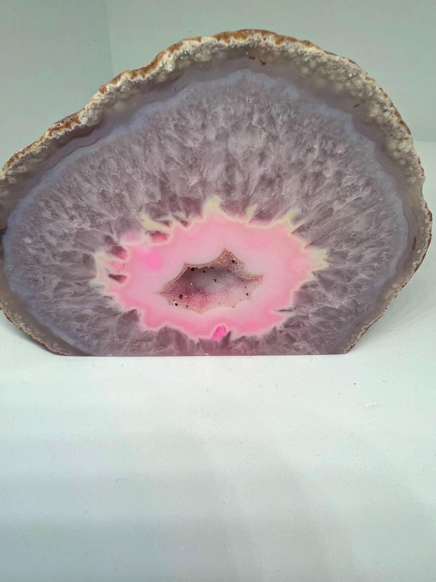 Beautiful pink free standing agate geode