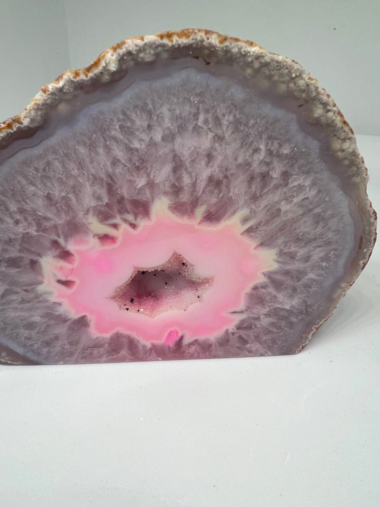 Beautiful pink free standing agate geode