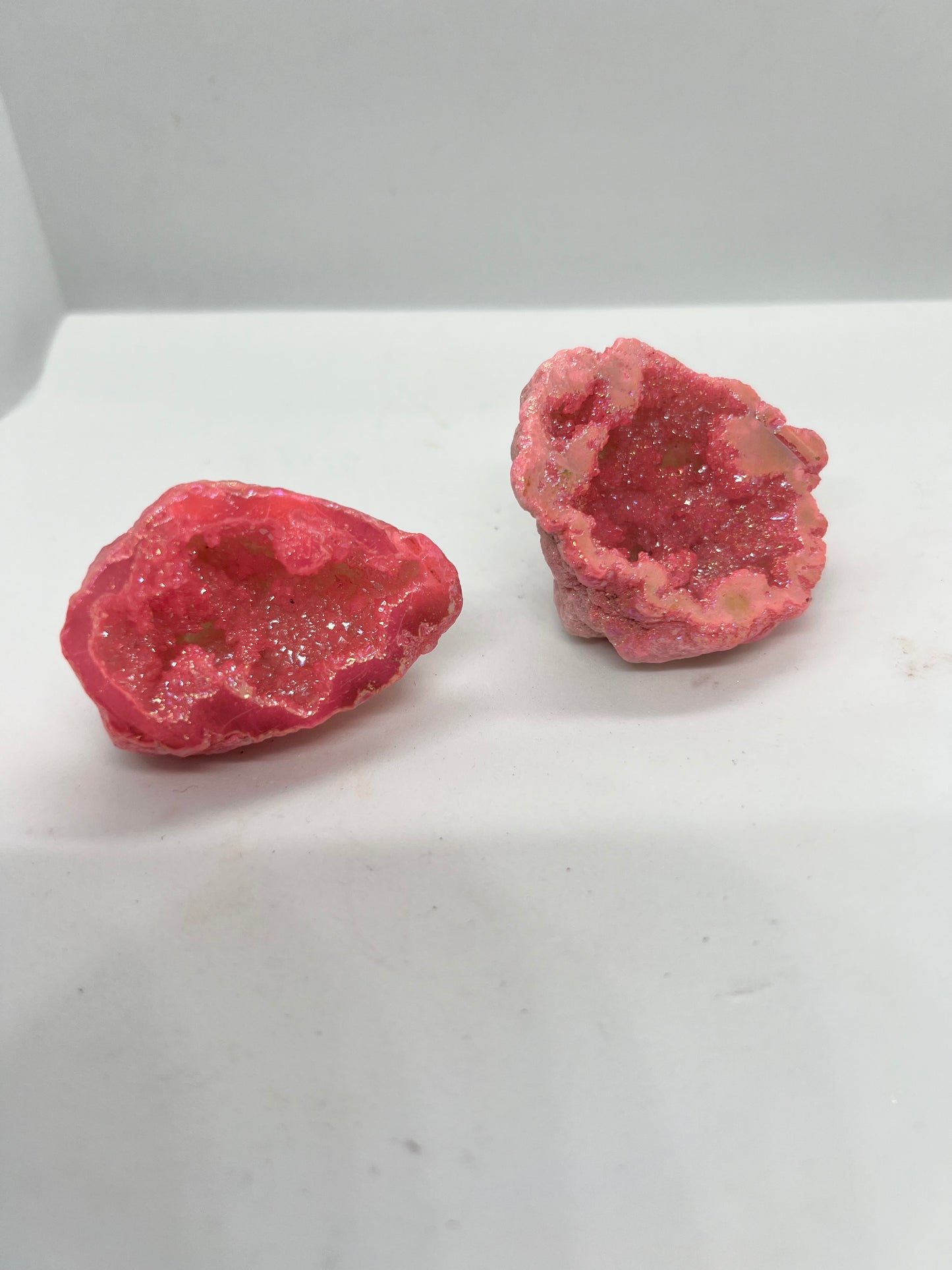 Dyed aura pink quartz mini geode