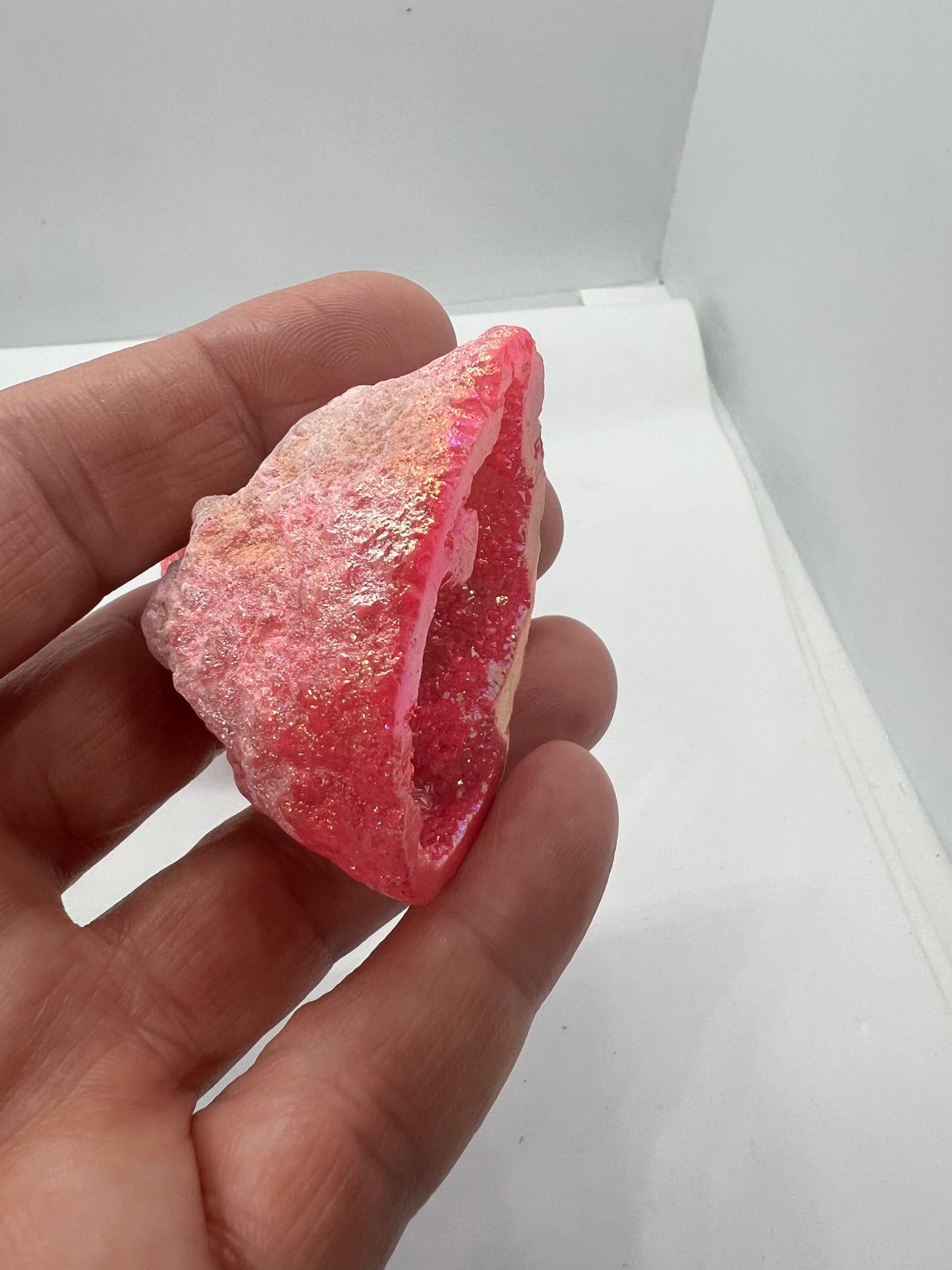 Dyed aura pink quartz mini geode