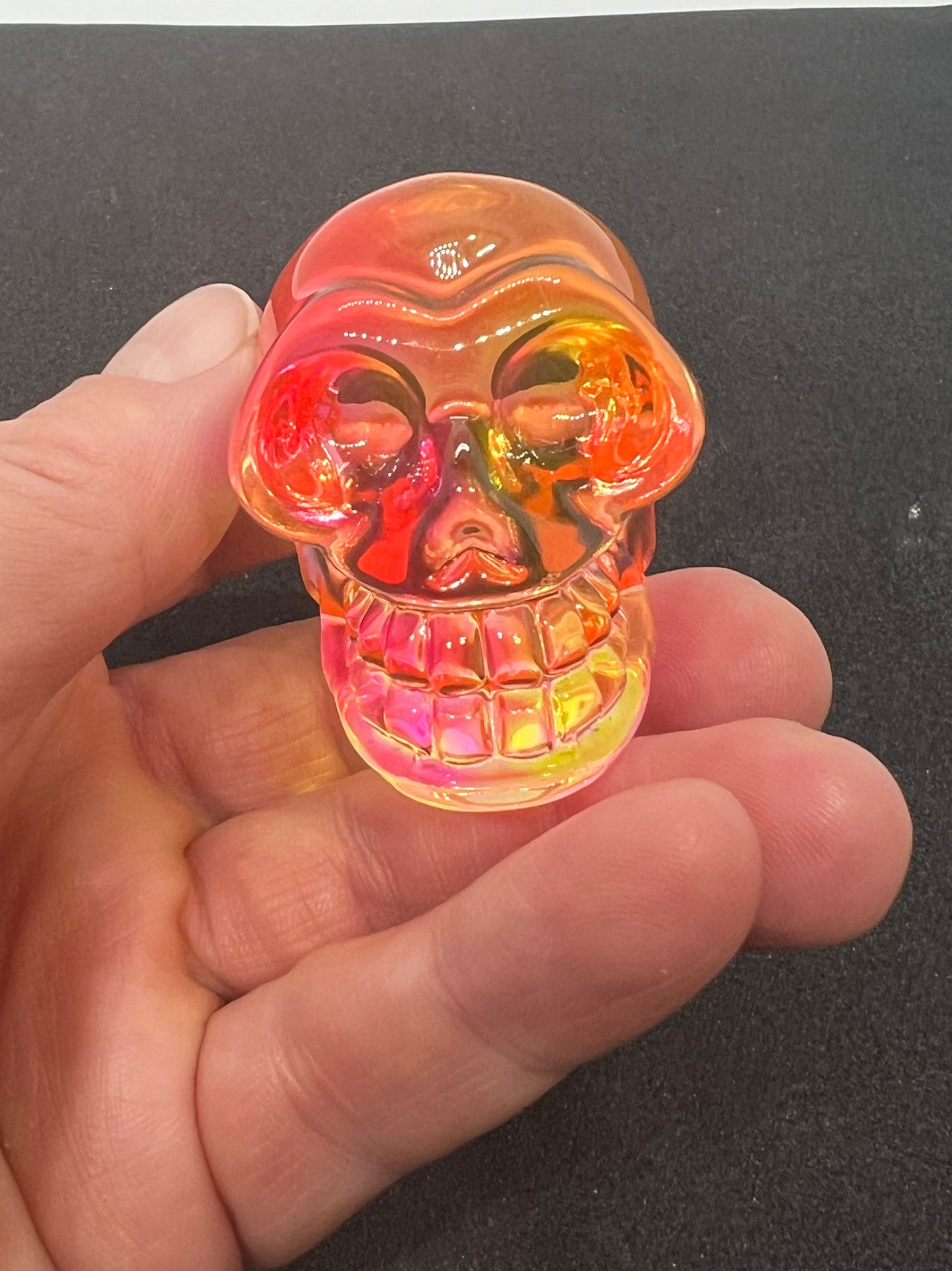 Pink and orange mini glass skull