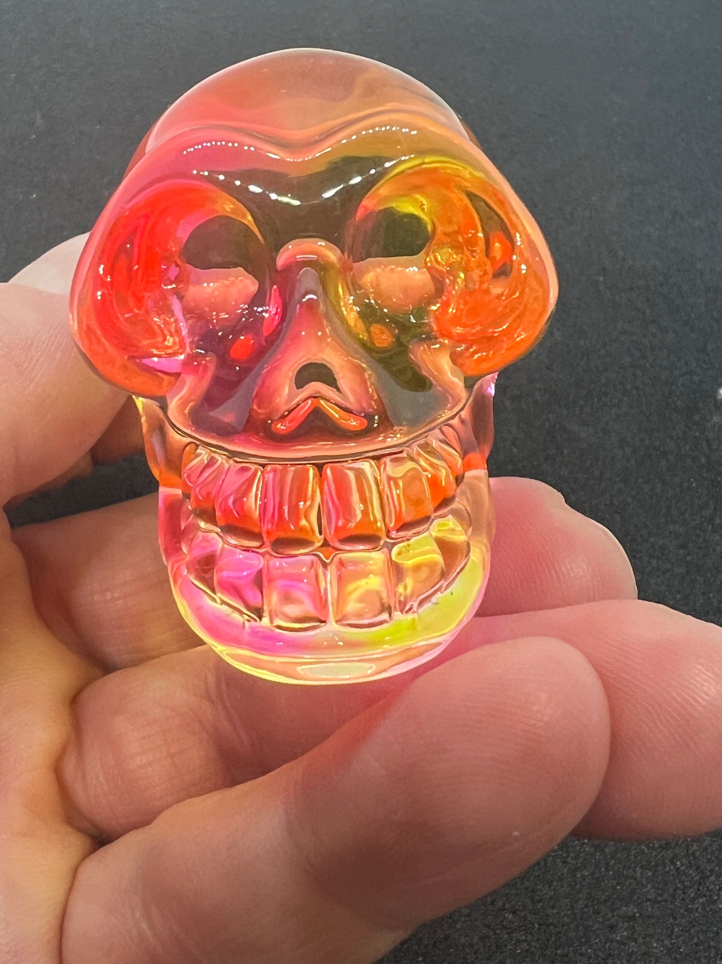 Pink and orange mini glass skull