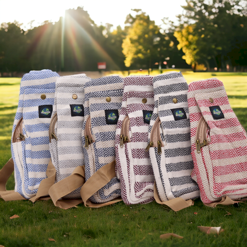 Body Cross Bag Natural Cotton - Blue & White