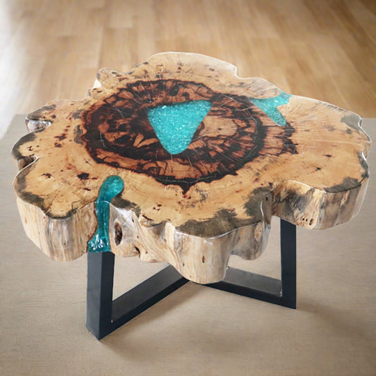 Tamarind and Resin Coffee Table - Aqua