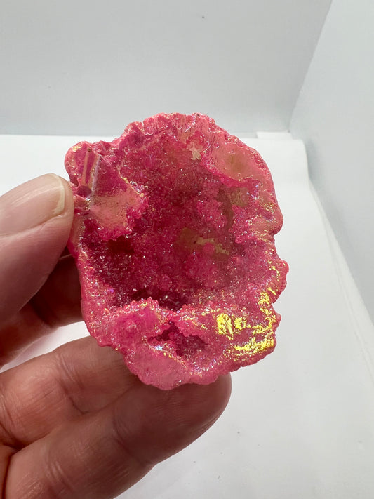 Dyed aura pink quartz mini geode